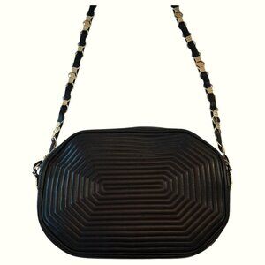 RARE Vintage Revillon French Octagon Black Quilted Leather Antique Handbag